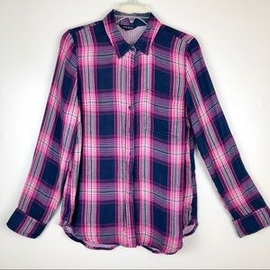Lucky Brand Navy Pink Plaid Flannel Size Small